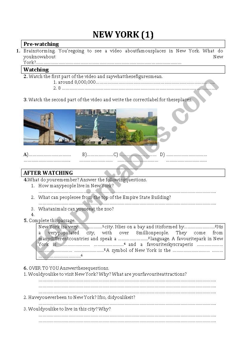 NEW YORK worksheet