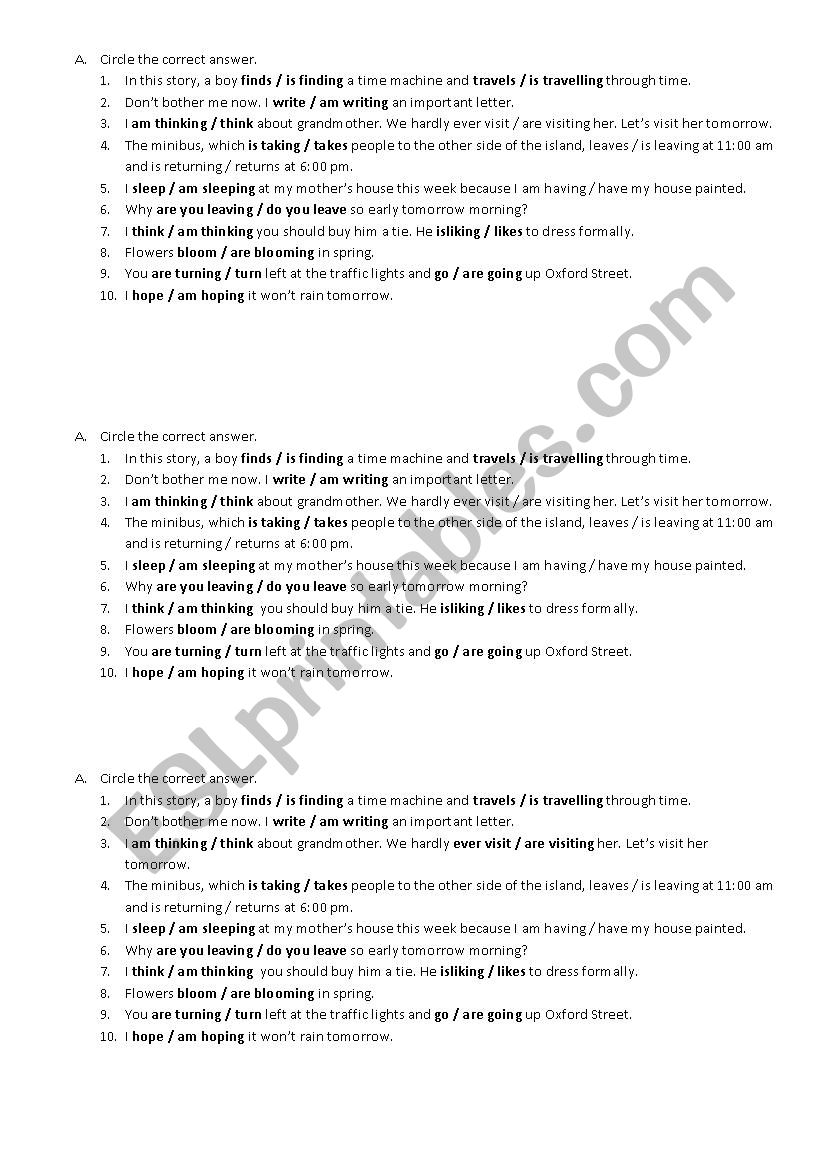 present simple present continuous - short test