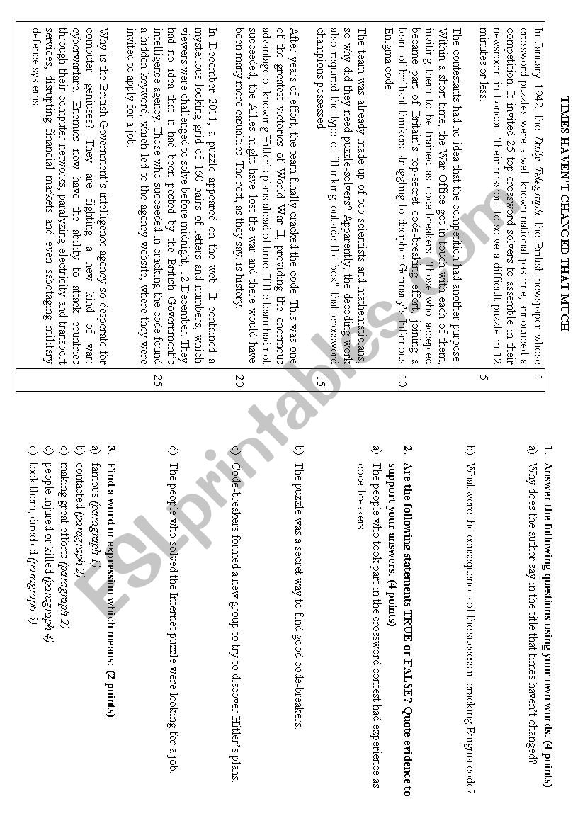 ENIGMA CODE-CRACKERS worksheet