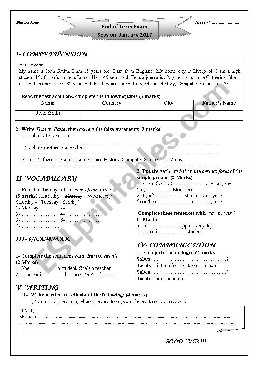 End Of Term Local Test worksheet