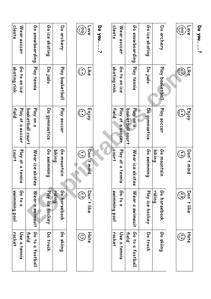 like, love, hate, etc + ING worksheet