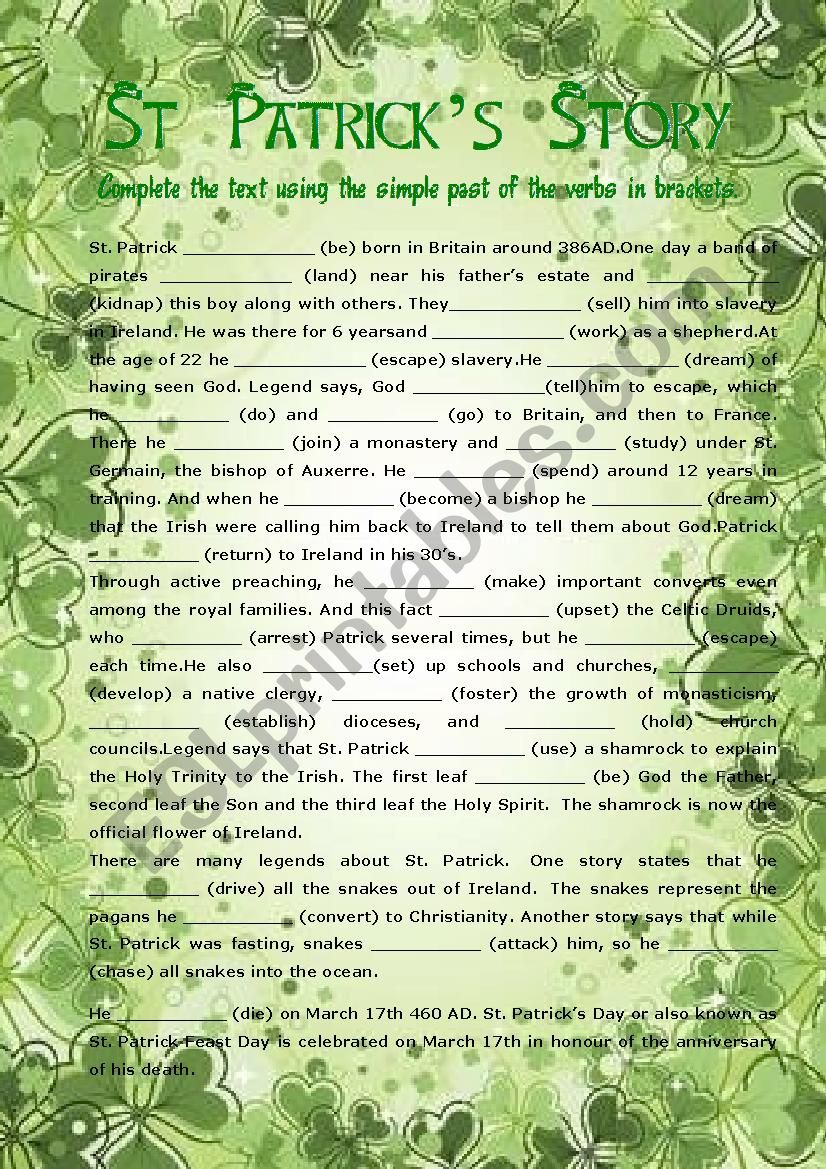 St. Patricks Story worksheet