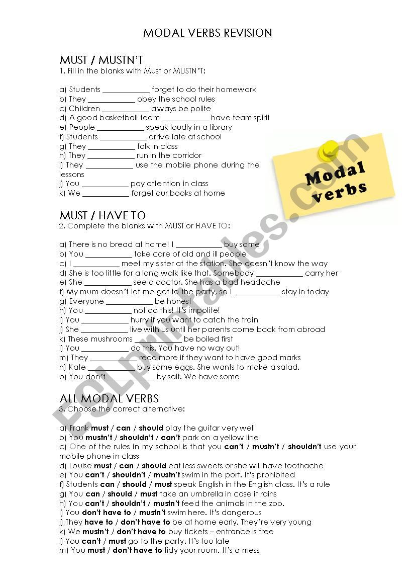 Modal Verbs Revision worksheet