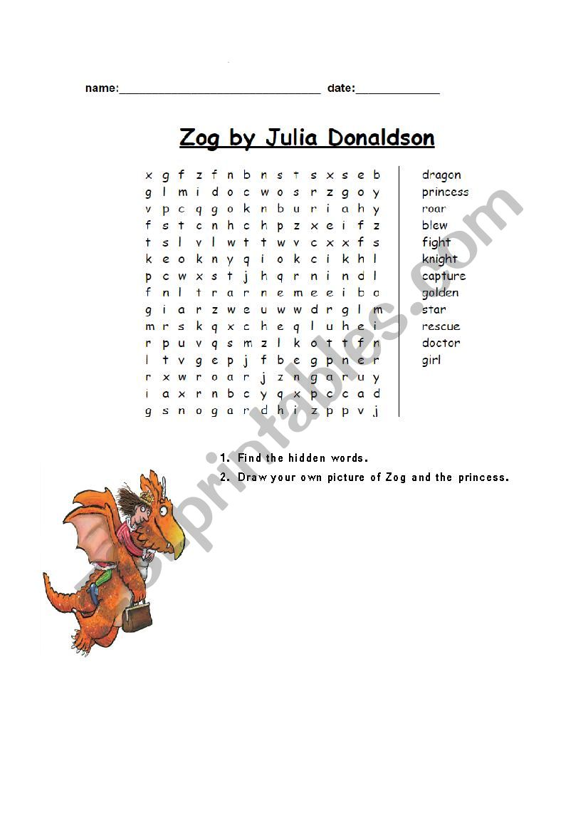 Zog word search (Julia Donaldson)
