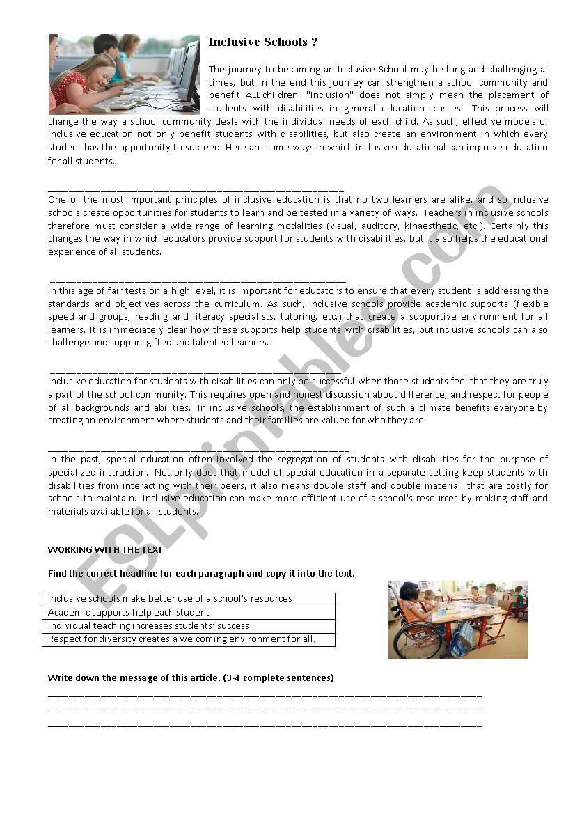 Inclusive Schools worksheet