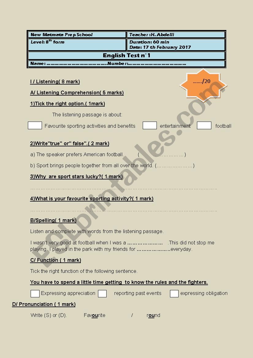 listening test worksheet