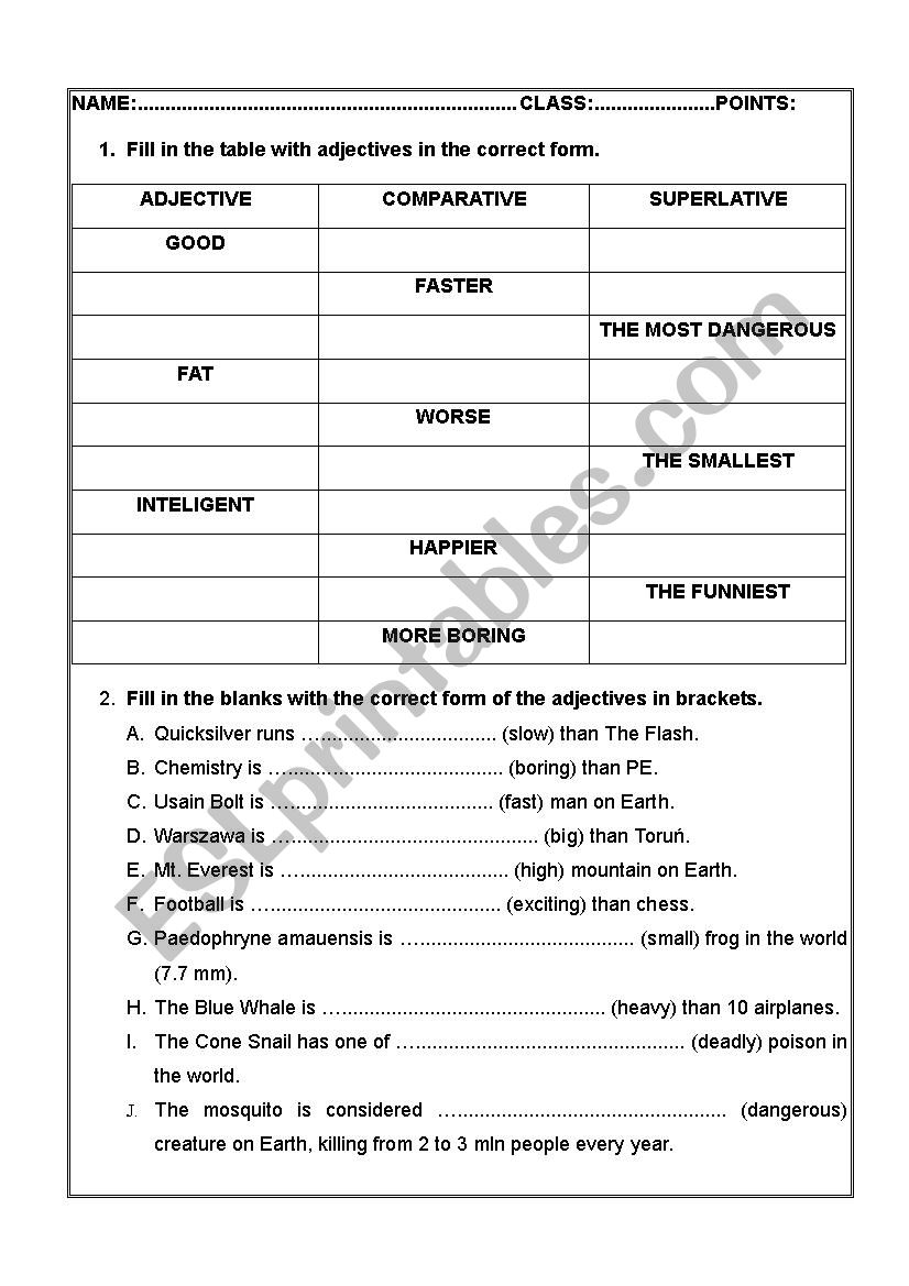 Comparatives and Superlatives miniTest