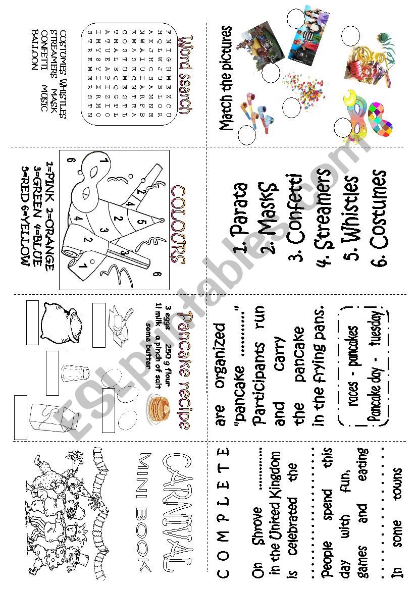Carnival mini book 2 worksheet