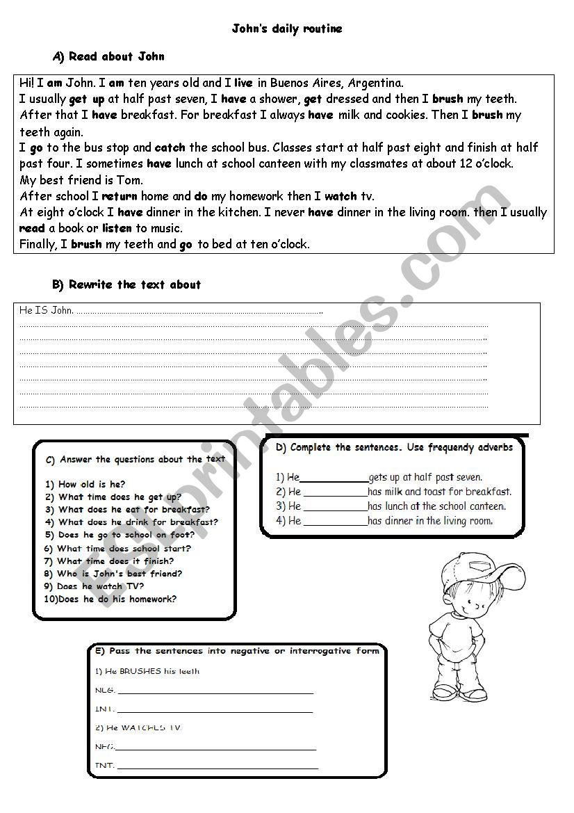 John´s daily routine - ESL worksheet by Romijuli