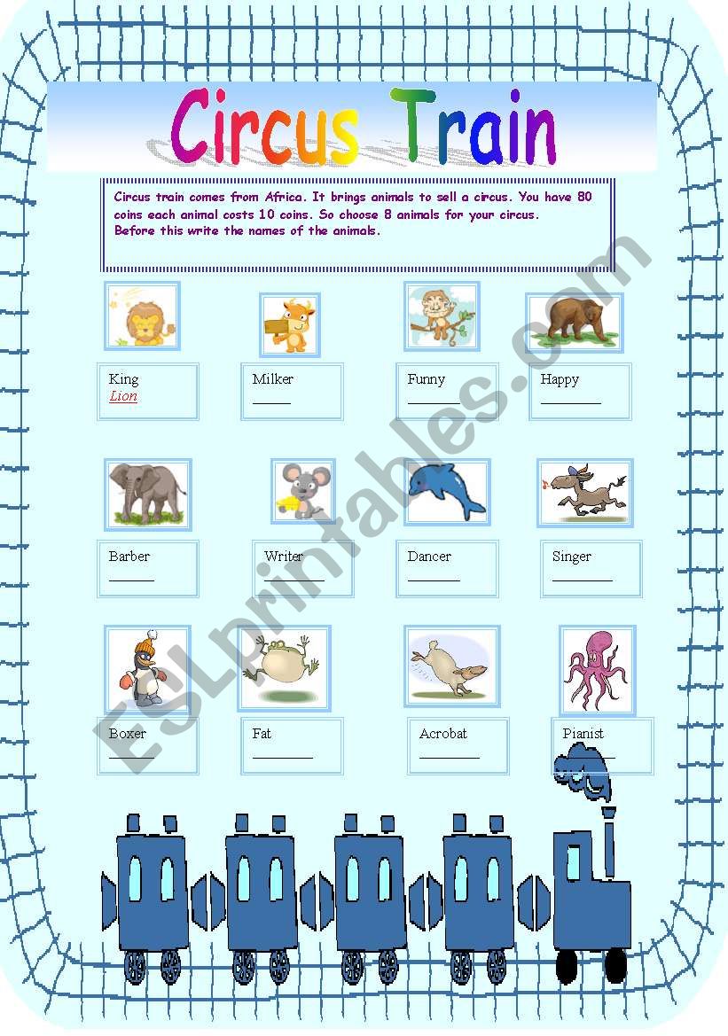 circus animal train worksheet