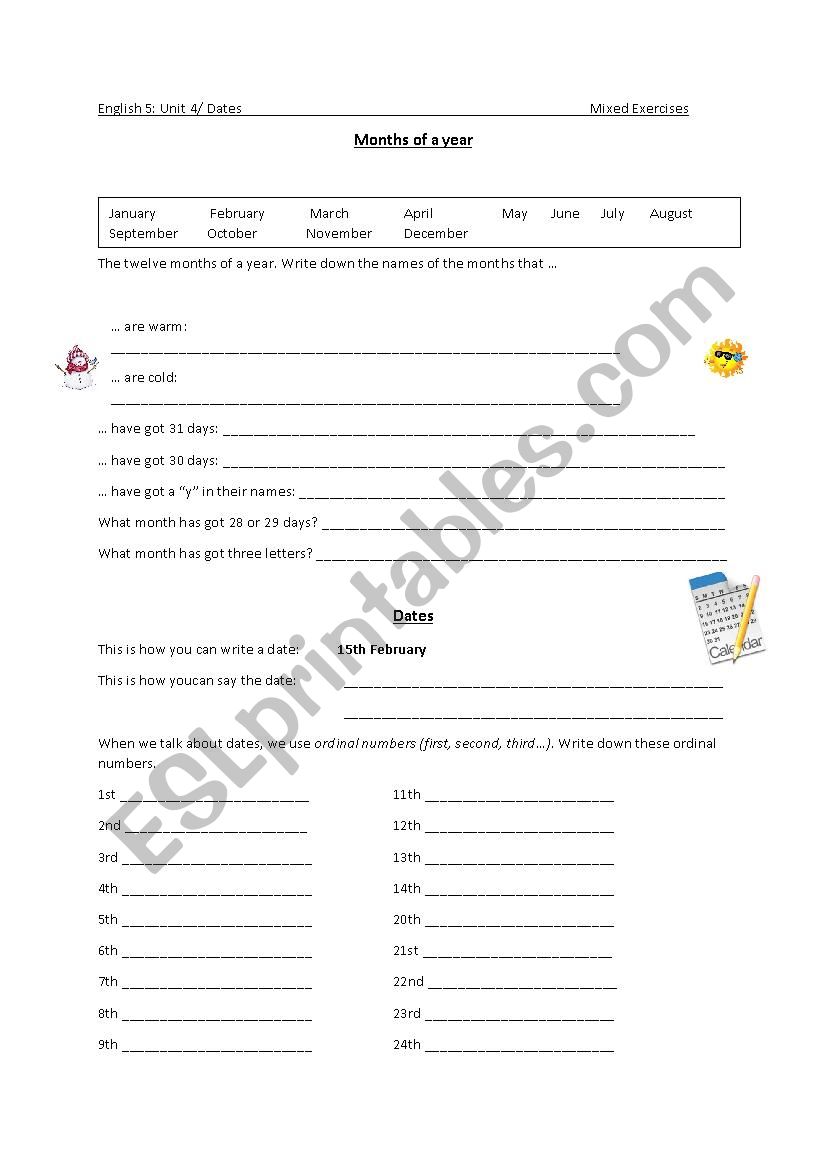 Months and Dates worksheet