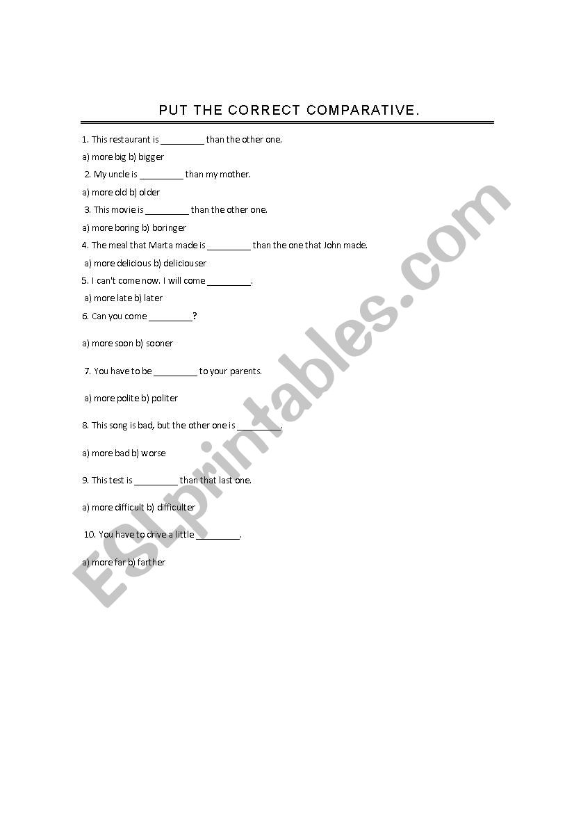 Comparatives worksheet
