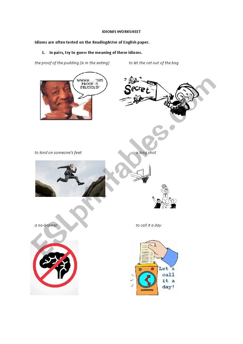 Idioms Worksheet worksheet