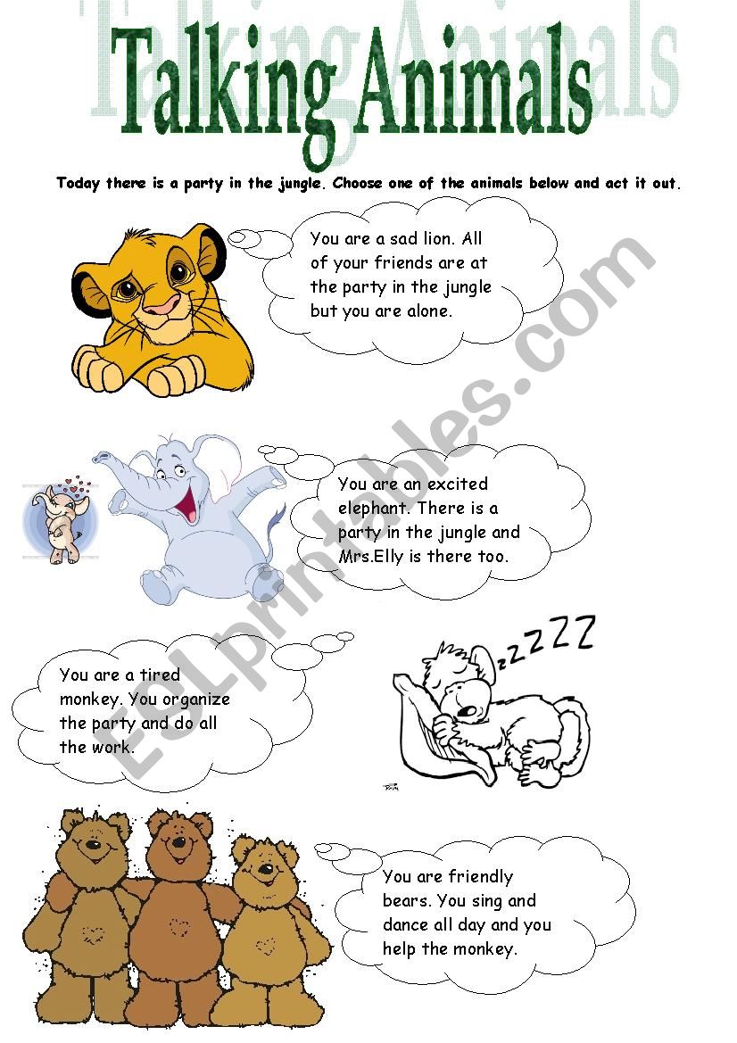 Animals role play worksheet