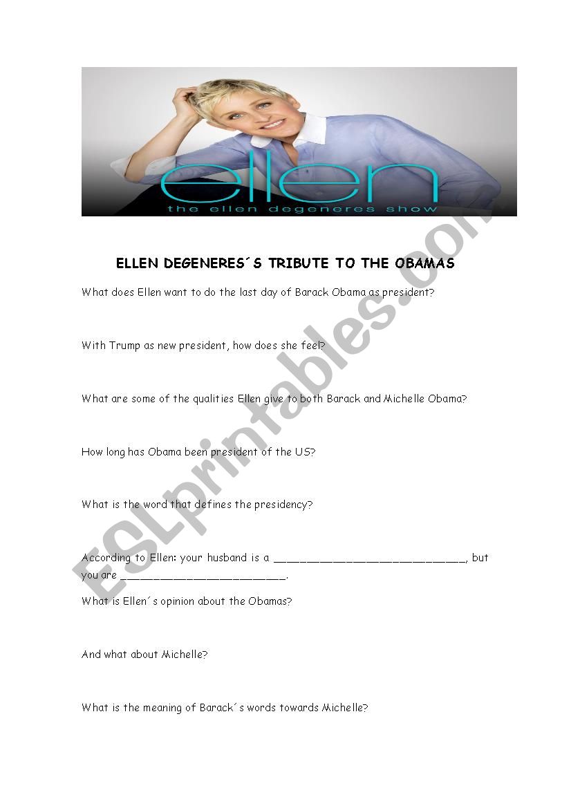 Ellen Degeneres Show worksheet