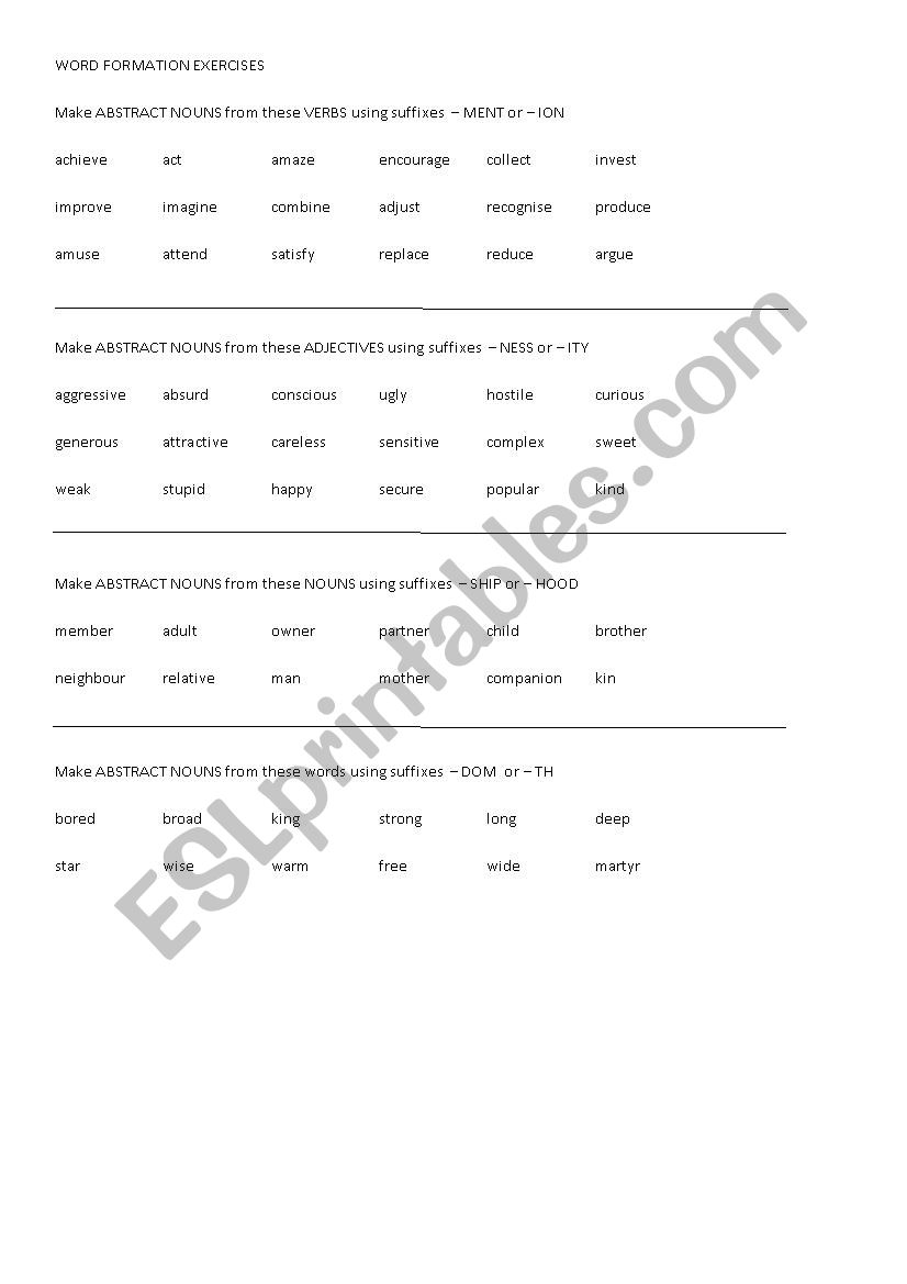 word formation exercises worksheet