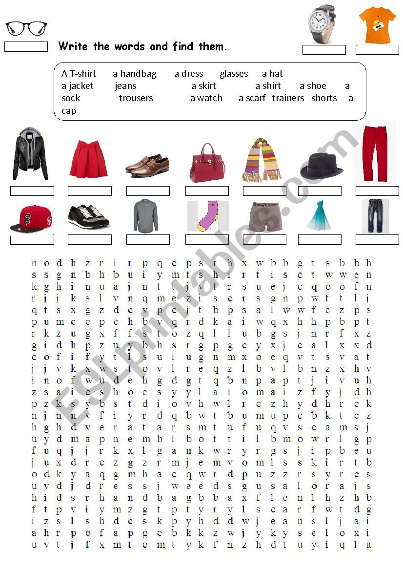 Clothes wordsearch worksheet