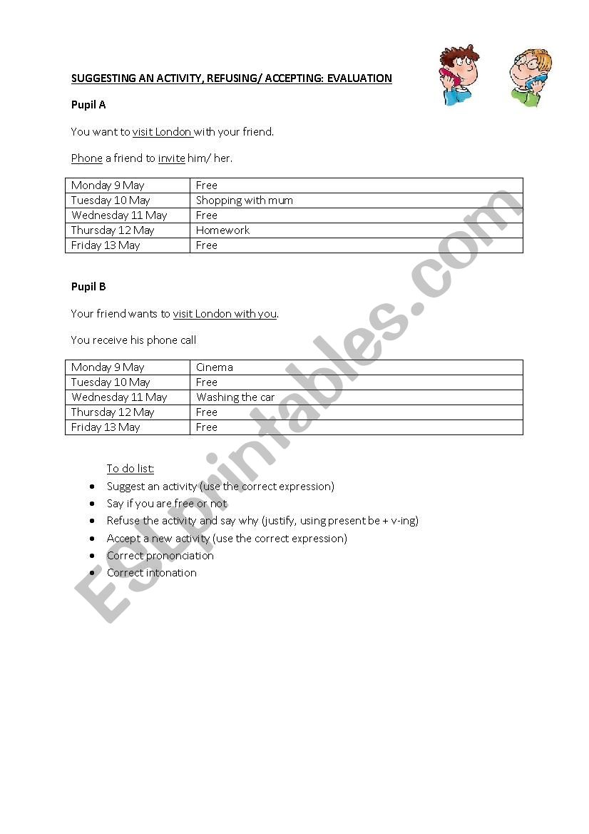 SUGGESTING AN ACTIVITY, REFUSING/ ACCEPTING: EVALUATION 