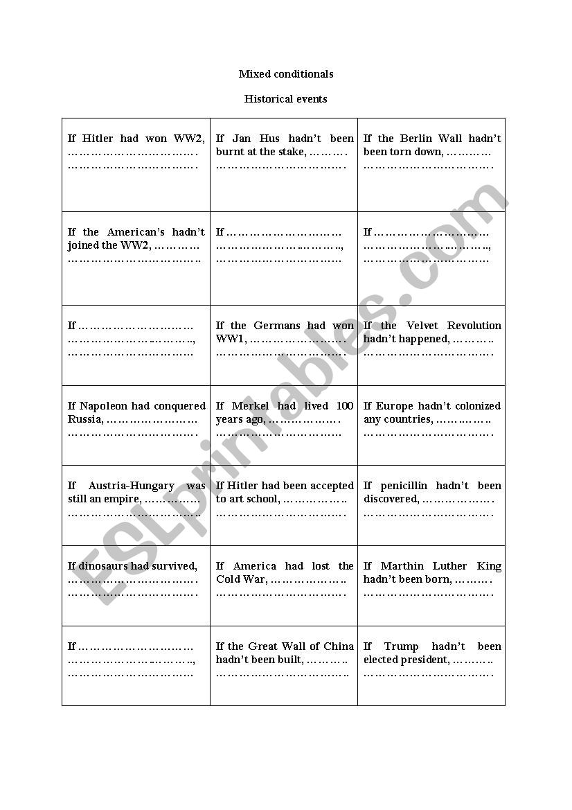 Third or mixed conditionals worksheet