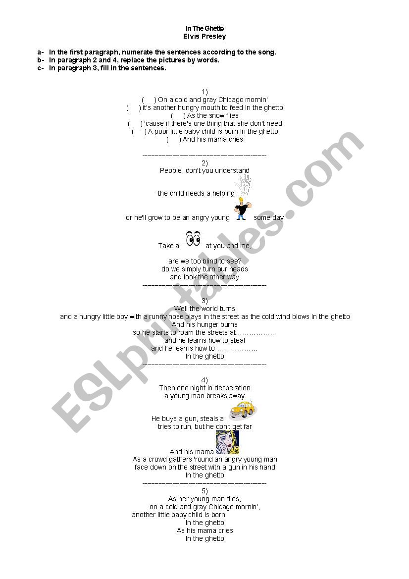 In The Ghetto _ Elvis Presley worksheet