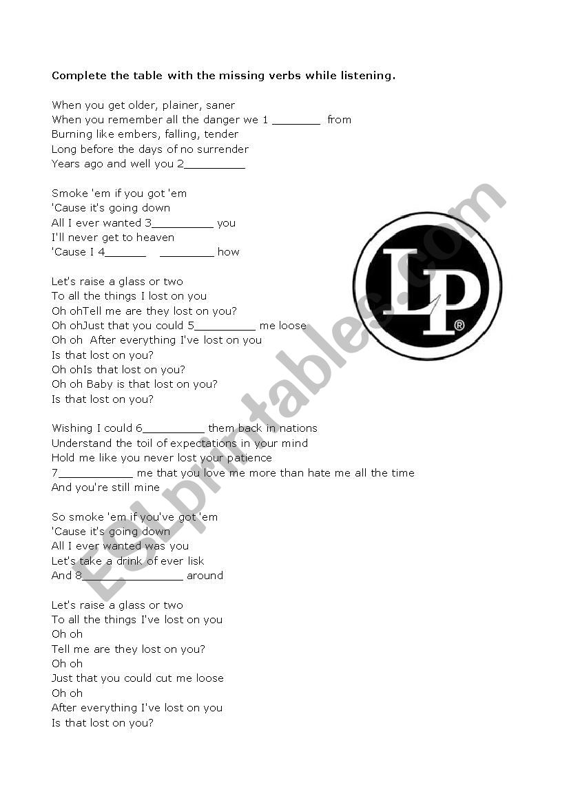 Lost on you - listening worksheet