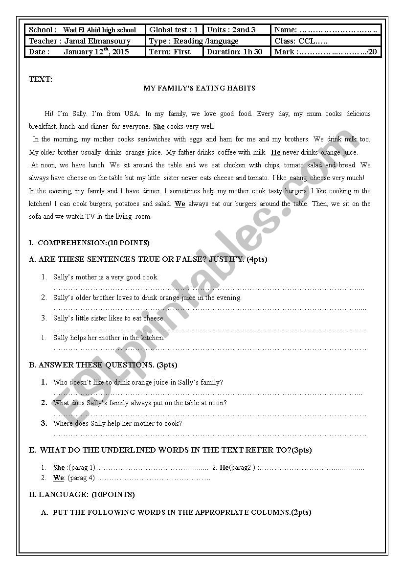 global exam worksheet