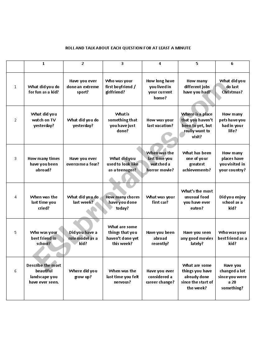 Simple Past Vs. Present Perfect Bingo