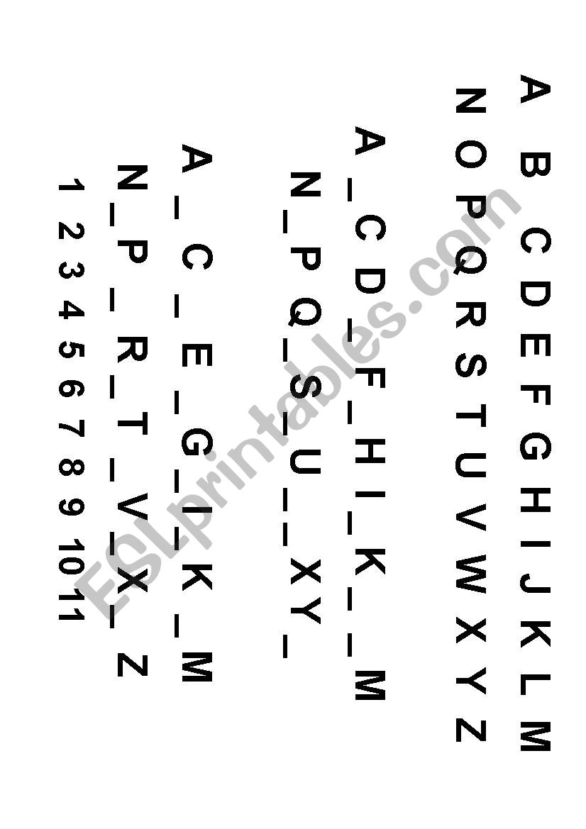 Gap fill Alphabet and numberds 1-20