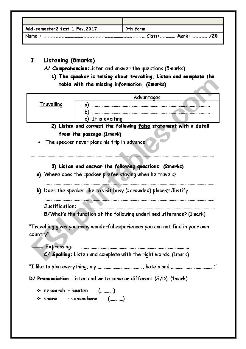 9th form test ( mid-semester2)