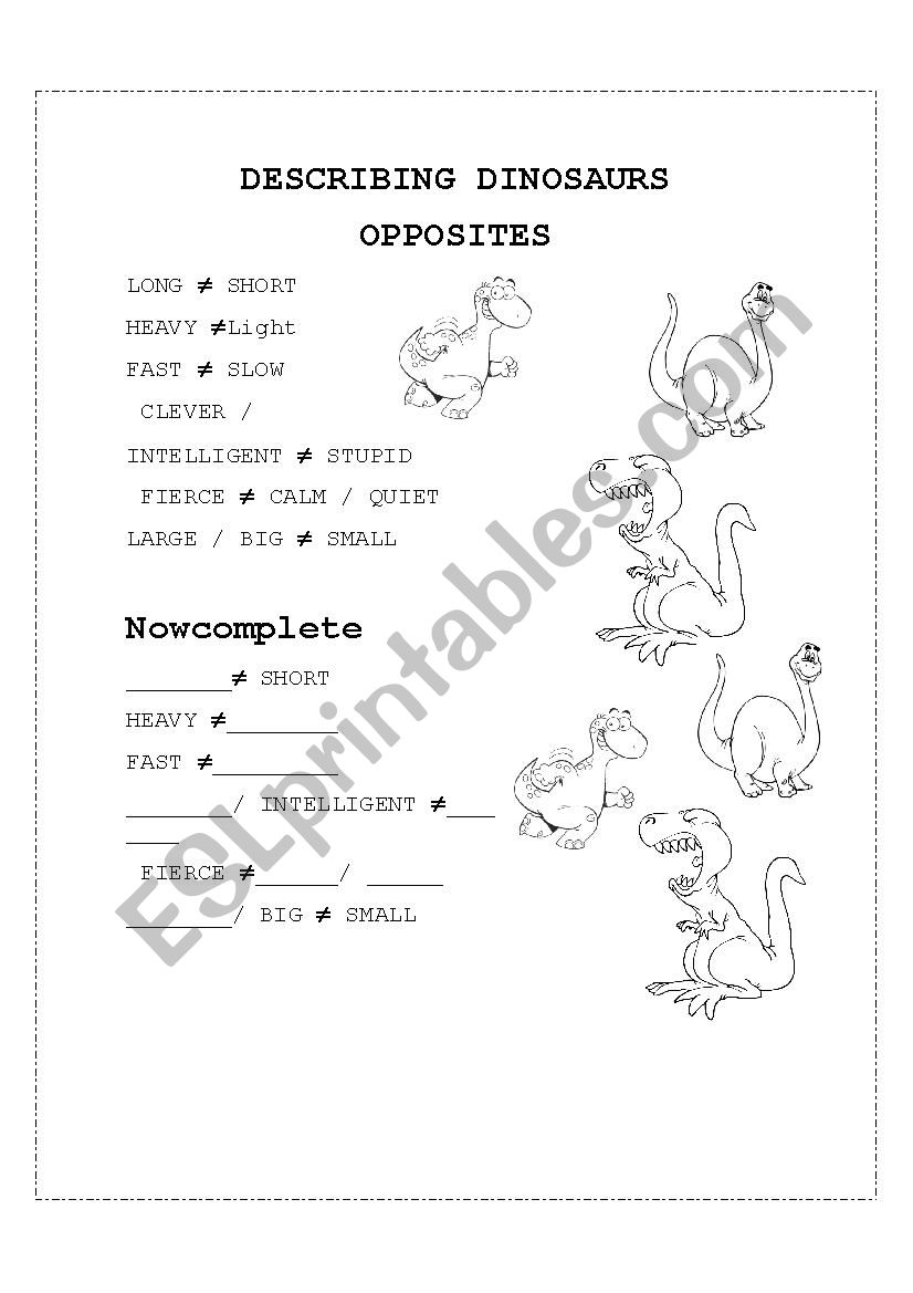 Dinosaurs description - Opposites