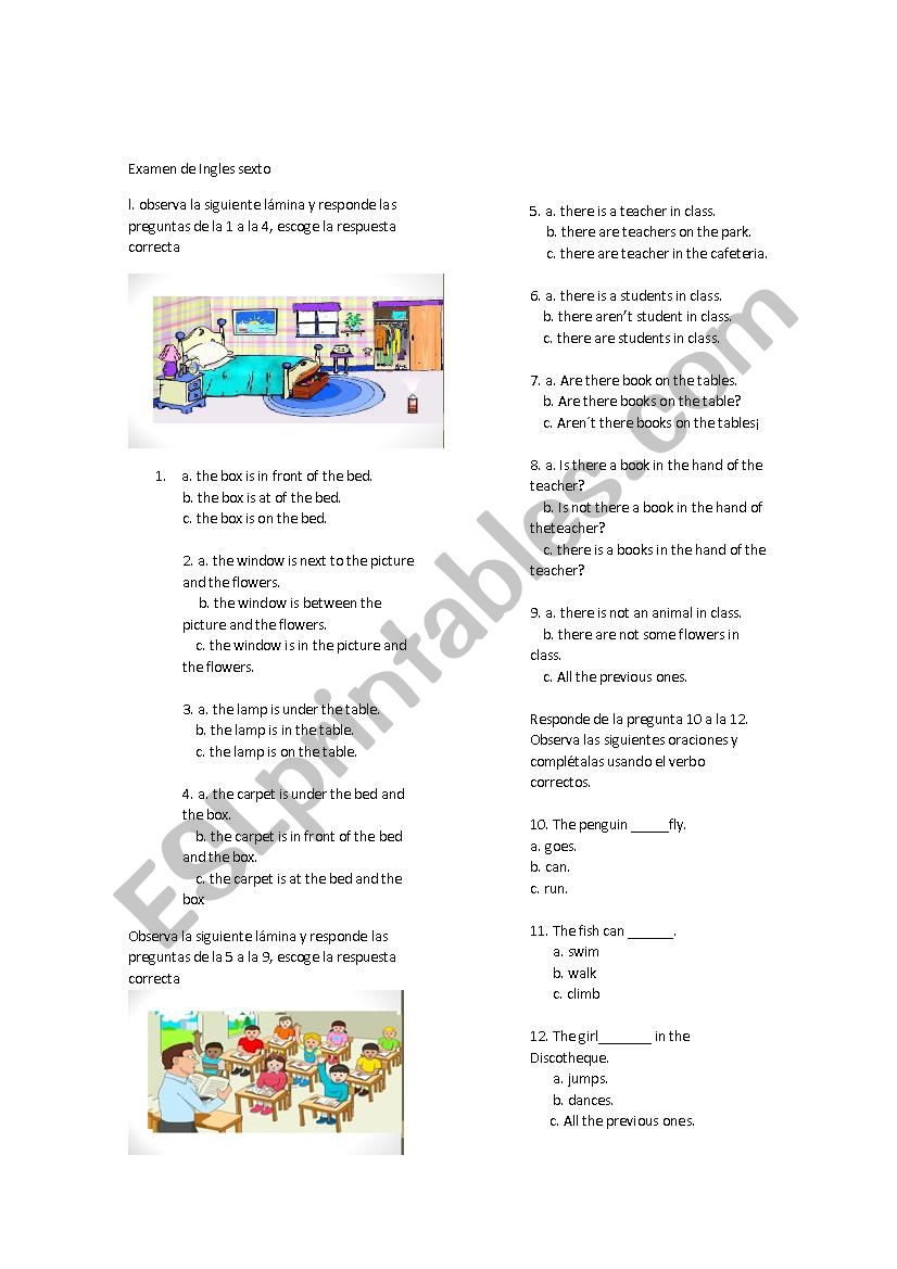 english quiz, six grade worksheet