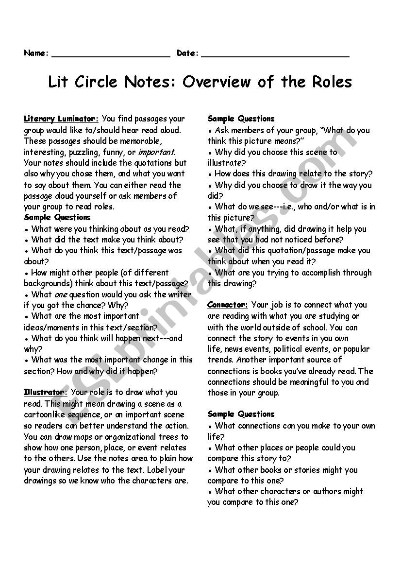 Lit. Circles Roles and Questions