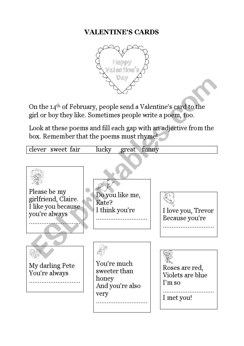 Valentines day poems  worksheet