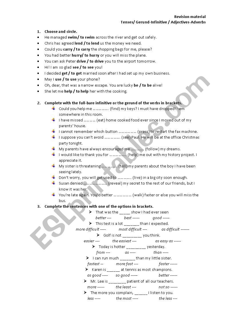 Revising Gerunds/Infinitives and Tenses