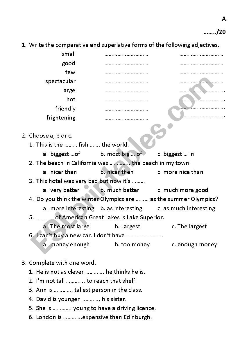 comparative superlative adjectives