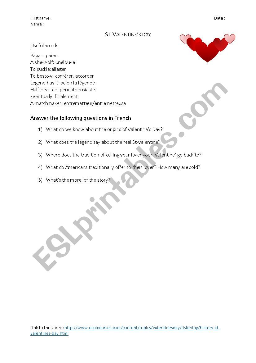 Valentines Day worksheet