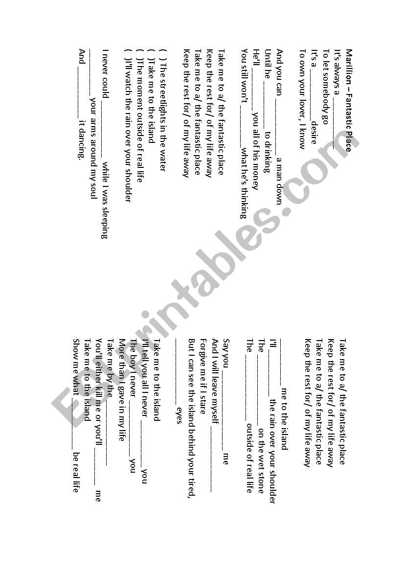 Marillion - Fantastic Place  worksheet