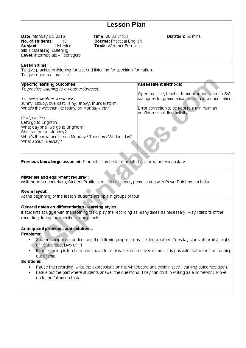 Brighton and weather 1 worksheet