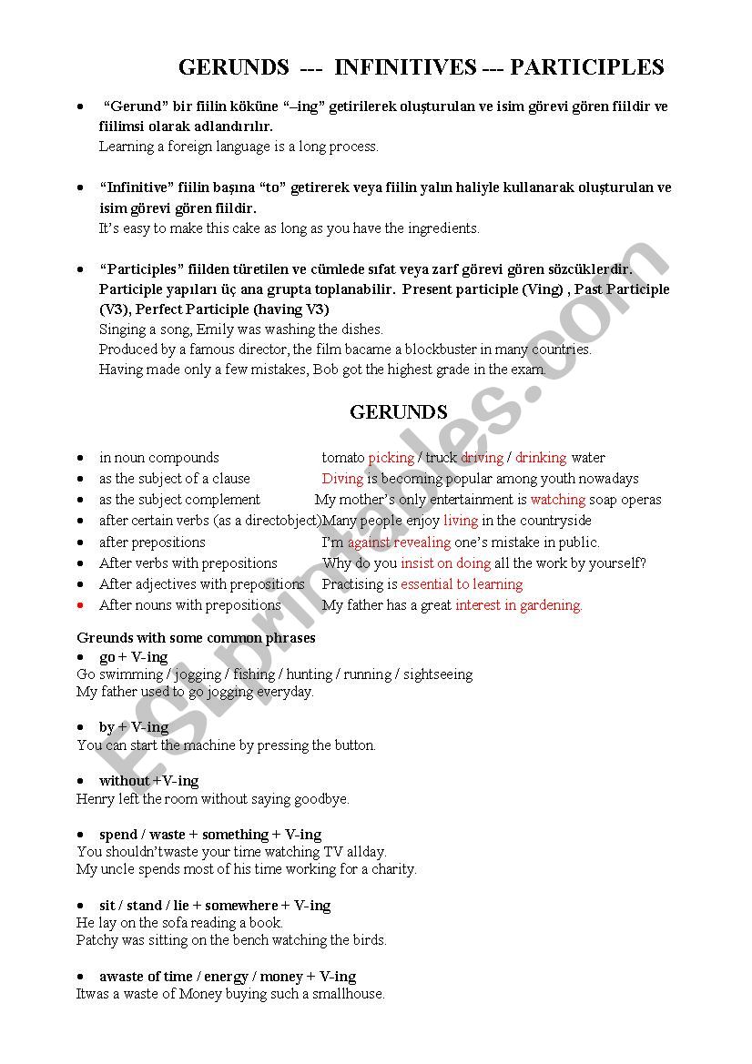 GREUNDS&INFINITIVES worksheet