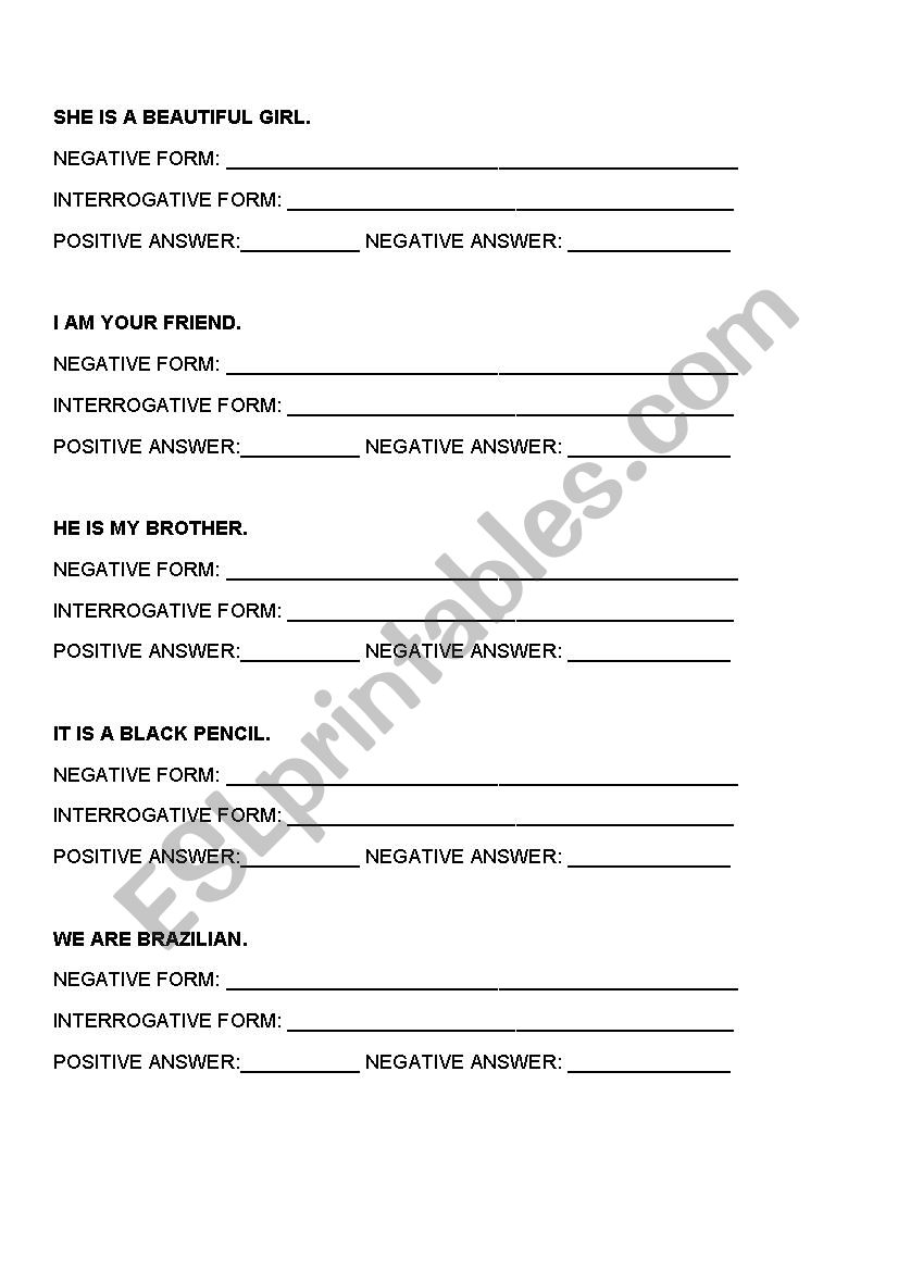 Verb to be all forms practice worksheet