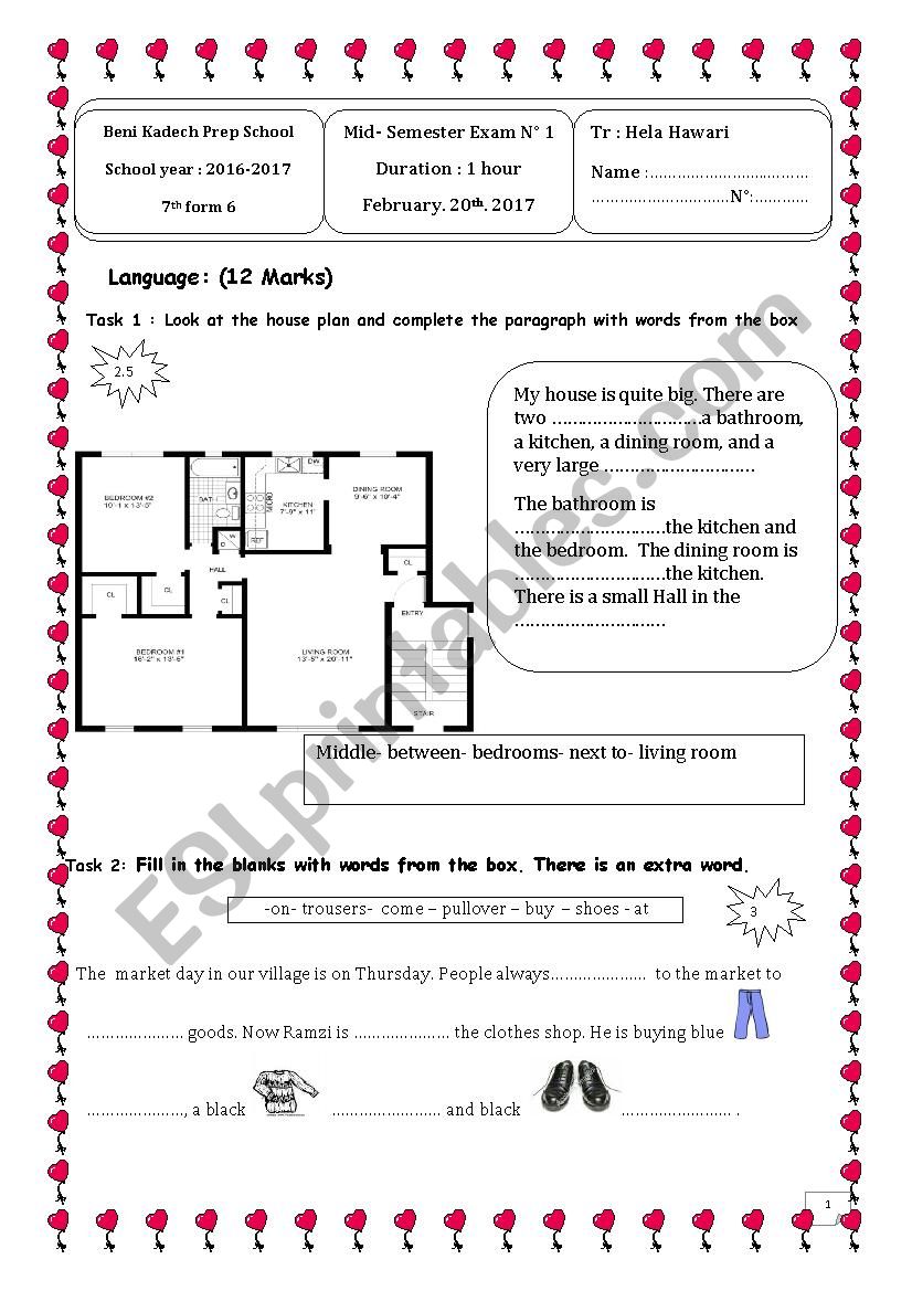 7th form exam worksheet