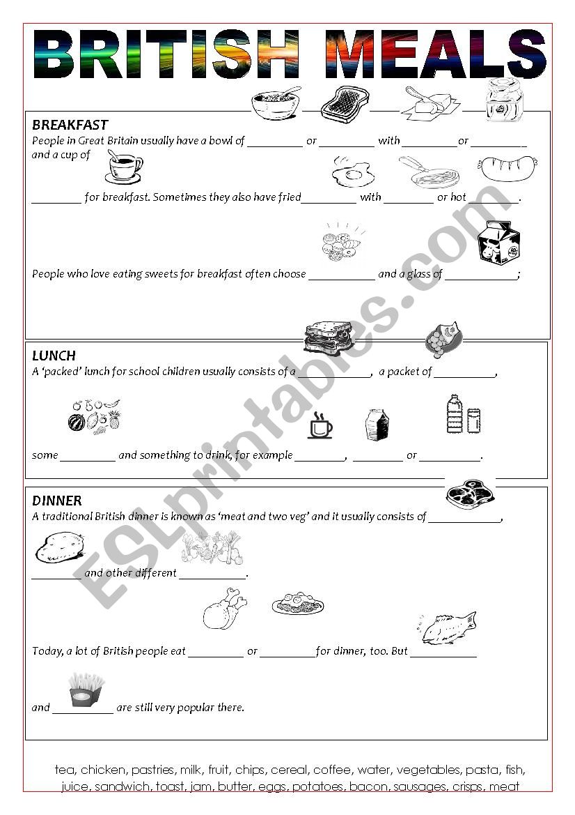 British meals worksheet