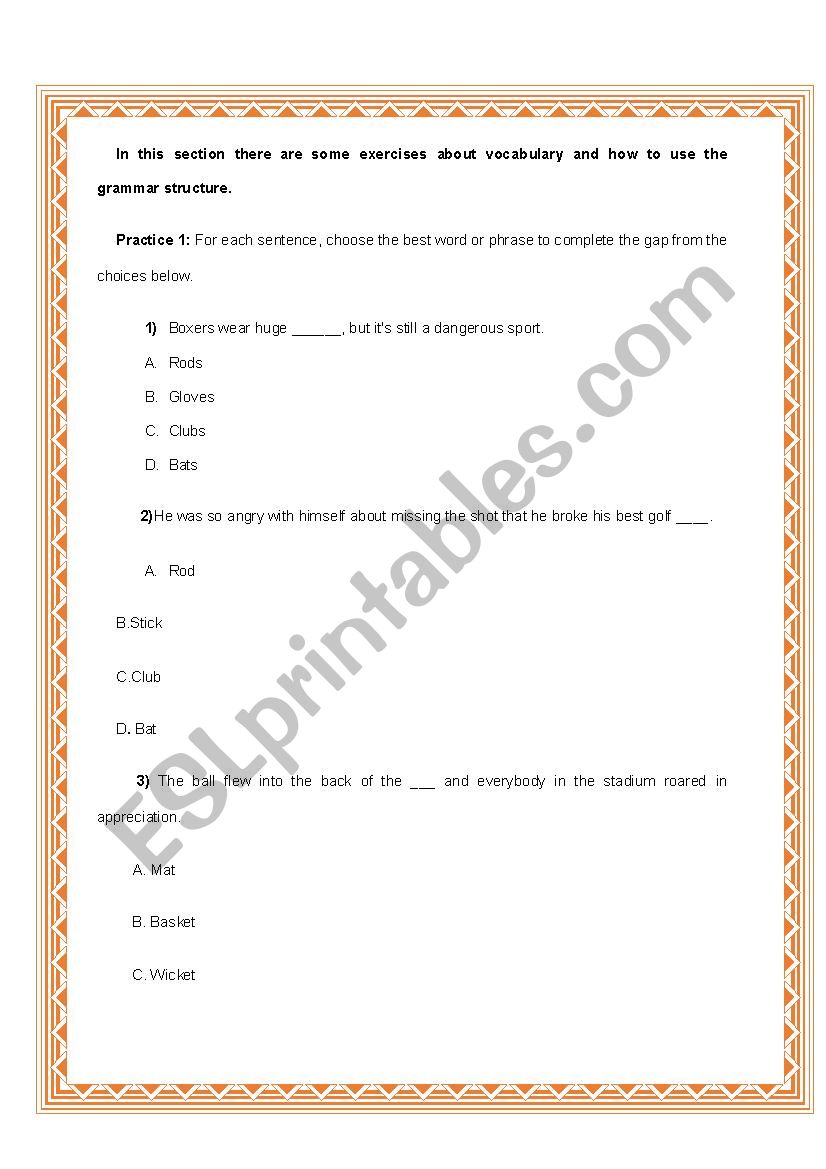 Sports Vocabulary worksheet