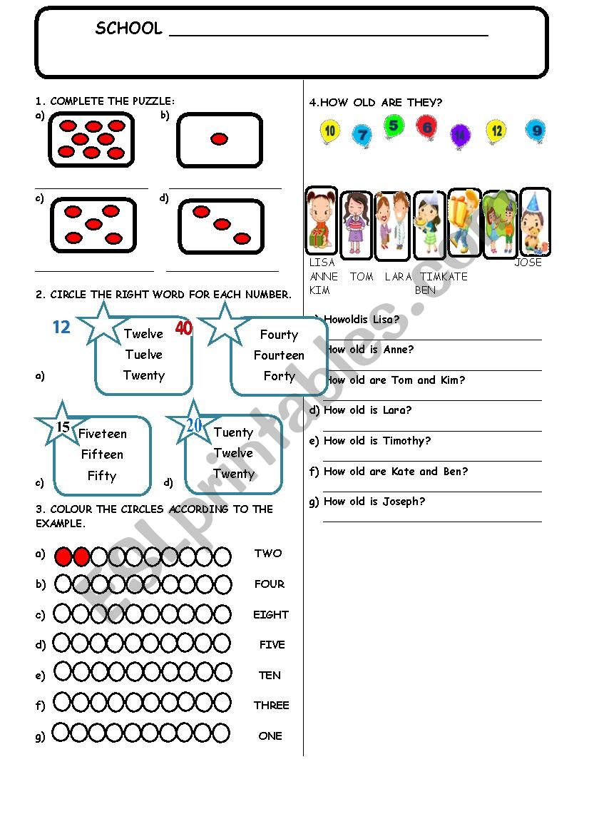 CARDINAL NUMBER worksheet