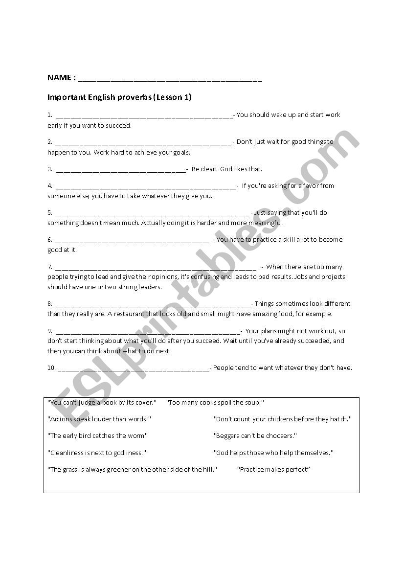 Proverbs worksheet