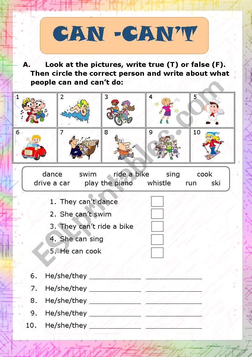 Can - cant worksheet
