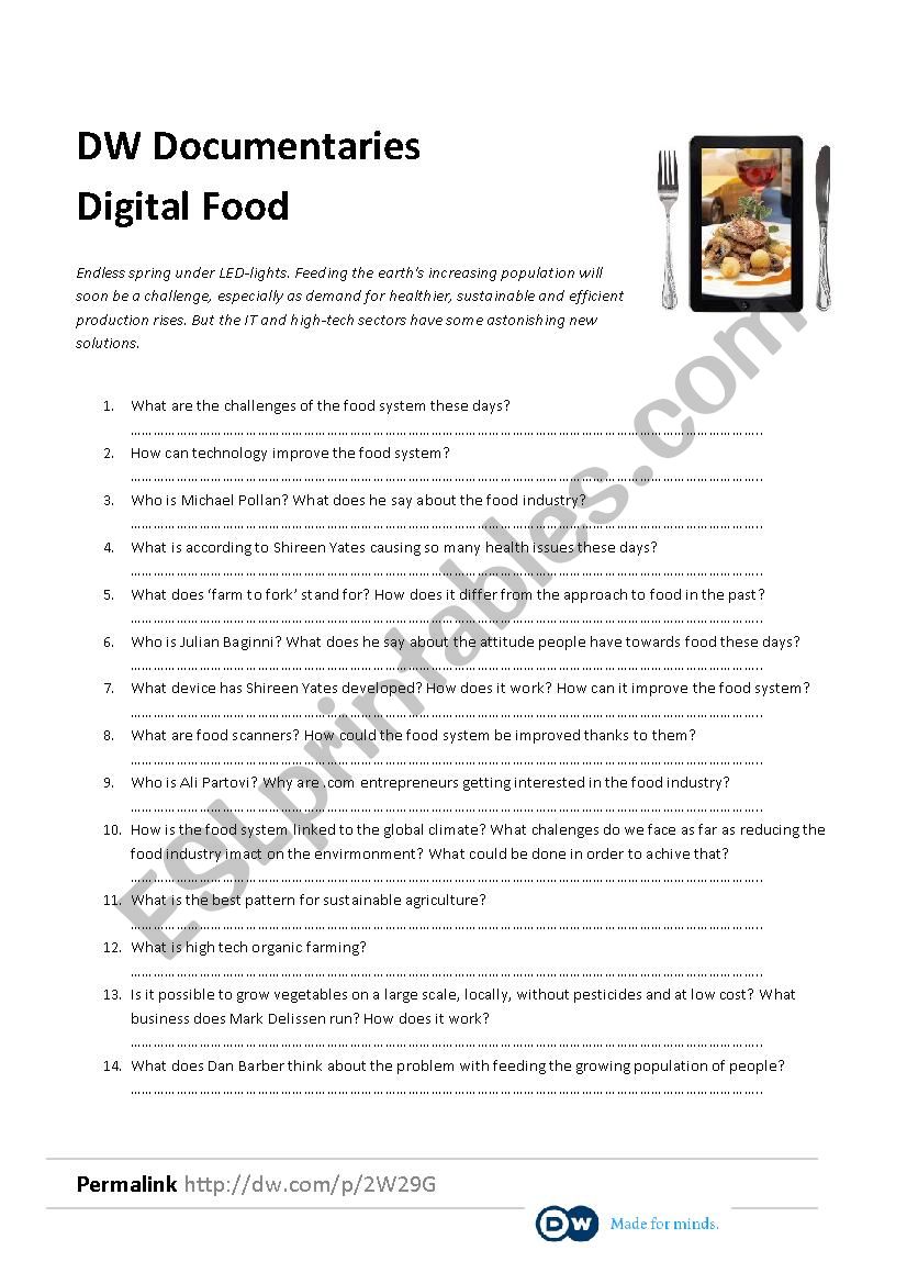 DW Documentaries Digital Food worksheet