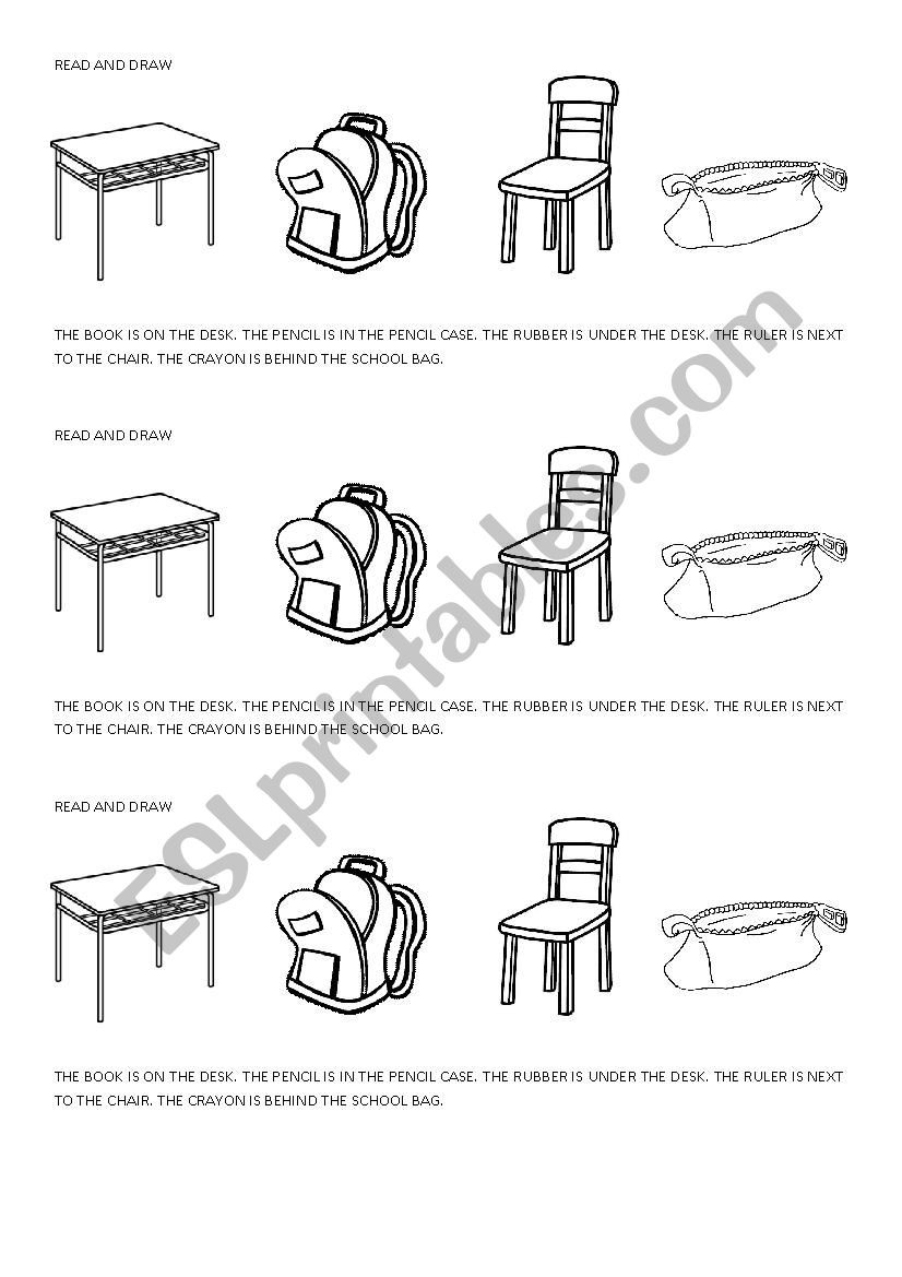 Prepositions and school objects