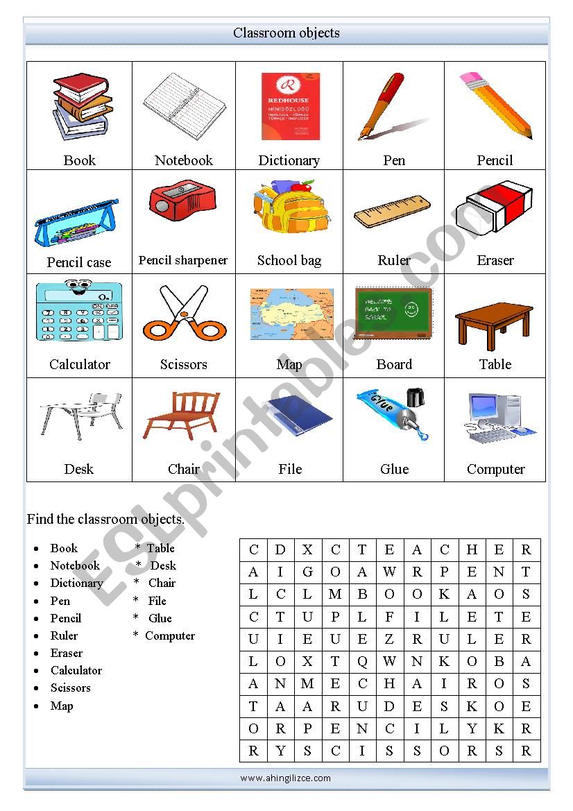 Classroom objects worksheet worksheet