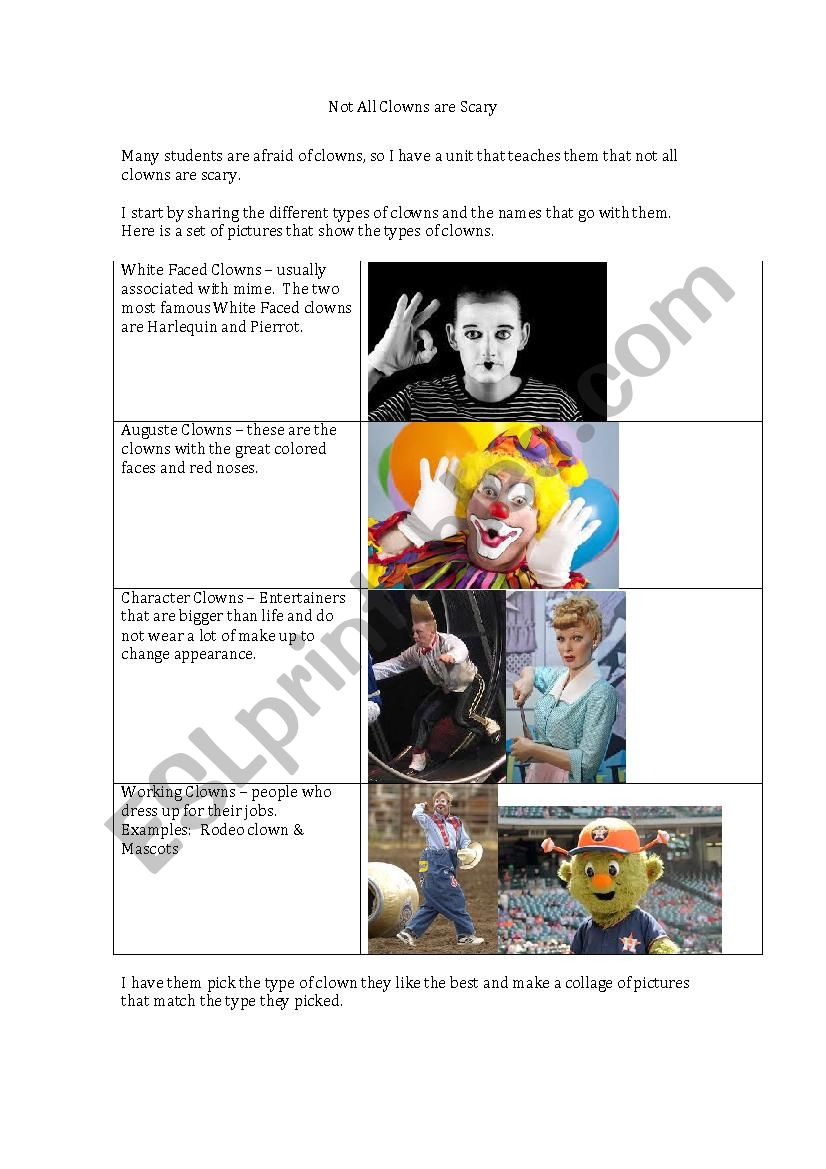 Not All Clowns are Scary worksheet